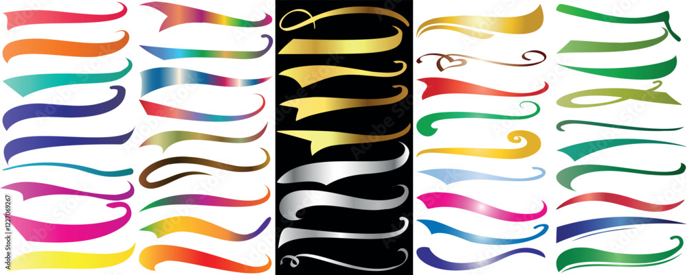Wall mural gradient text swoosh, swirl, flourish vector illustration set, ribbon, abstract, decorative, ornate,