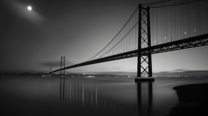 Serene Night: Vasco da Gama Bridge in Black and White