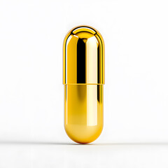 Golden yellow color pill or capsule isolated on white background. Omega-3 supplements