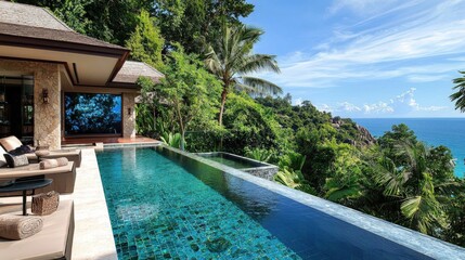 Fototapeta premium Luxury Villa Infinity Pool with Ocean View