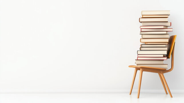 National Day of Unplugging. stack of vintage books on wooden chair in minimalist space