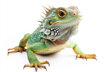 Obraz premium Vibrant Green Lizard on White Background