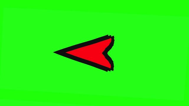 Looped repeated animation, Pointing red vector arrow left on green chromakey background
