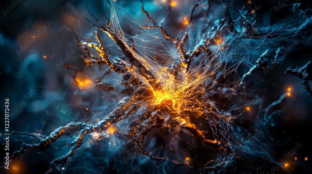 Poster abstract science art surreal quantum entanglement and cosmic connections in a vivid digital realm