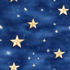 Celestial Night Sky Pattern With Gold Stars On Navy Blue