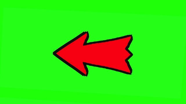 Looped repeated animation, Pointing red vector arrow left on green chromakey background