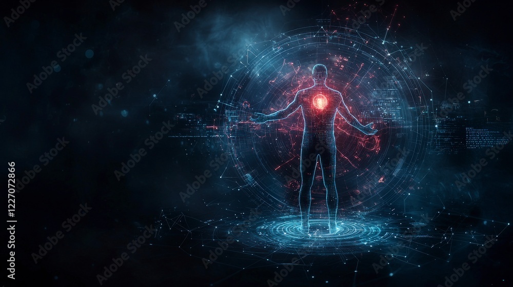 Poster enhanced human senses in a surreal digital realm virtual environment digital art futuristic view con