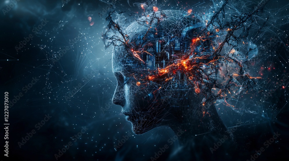 Aufkleber Surreal cybernetic augmentation futuristic digital realm art exploration from a side view perspective