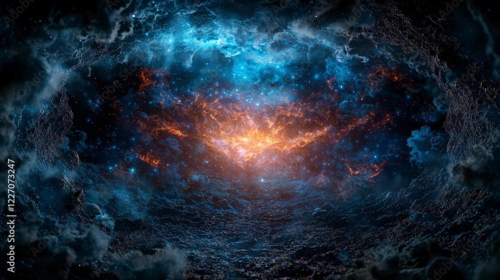 Poster surreal visualization of space exploration cosmic realm digital art vast universe aesthetic perspect