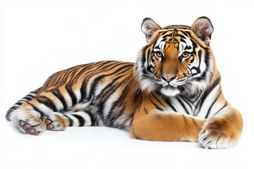 Obraz premium Majestic tiger resting, intense gaze.