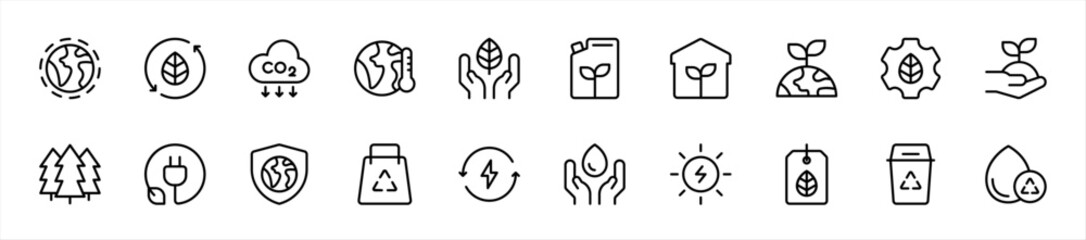 Set of environmental icons. 20 sets of environmental icons. Environmental icons. Simple line environmental icons	