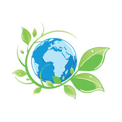 A 3D-rendered Earth with a stylized eco-friendly vector design