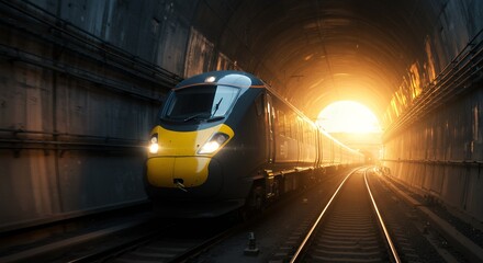 Naklejka premium High Speed Train Emerging From Tunnel Into Sunlight