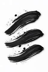 Black brush paint strokes, ink grungy decoration elements isolated on white background
