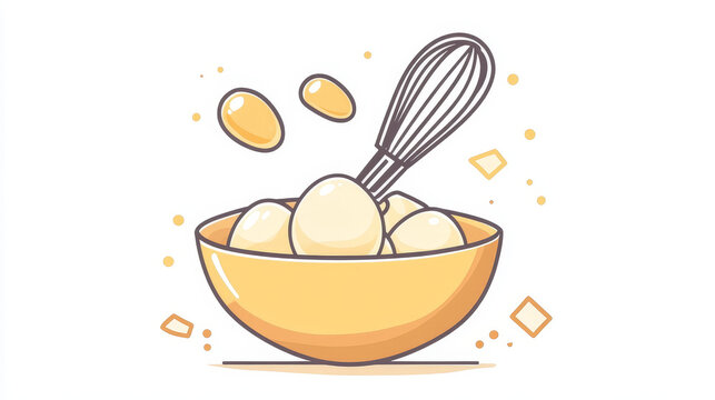 recommend clip art: Whisking egg in bowl, baking pastry food outline icon. Vector dough filling cooking with wire whisk, traditional homemade dessert cooking