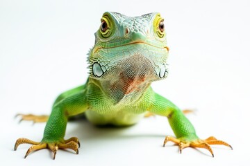Obraz premium Green iguana posing on white background