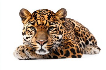 Obraz premium Majestic jaguar resting on white background