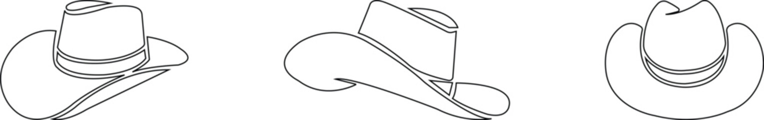 Cowboy hat icon set.west illustration sign collection.Uncle Hat Cut File, Daddy's Hat Stencil, Rodeo Vector, Howdy Clipart.Texas symbol or logo.Cowboy hat icon in silhouette style vector art illustrat