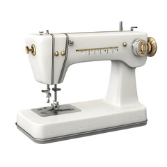 Vintage white mechanical sewing machine shown isolated on transparent background for craft or textile use