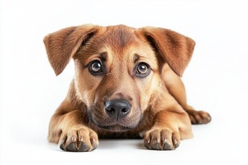 Adorable brown puppy on white background