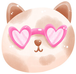 Brown cat wear pink heart glasses