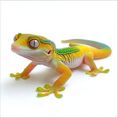 Obraz premium Vibrant Yellow and Green Gecko on White Background.