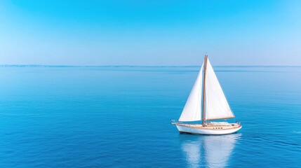 Fototapeta premium Sailing yacht on calm sea, sunny day, summer vacation