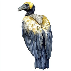 Fototapeta premium Watercolor painting of a vulture, yellow head, dark grey-blue body.