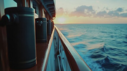 Scenic Ocean View from Cruise Ship with Binoculars at Sunset
