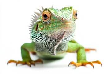Naklejka premium Close-up of a vibrant green lizard.