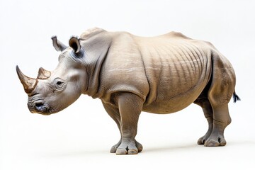 Obraz premium Powerful rhino standing against white background.