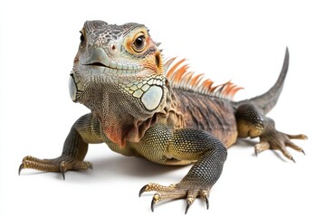 Obraz premium Vibrant Green Iguana on White Background