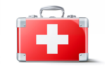 Obraz premium Illustration of a red medical kit with white cross on white background, symbol of health, first aid, emergency, medicine, and safety