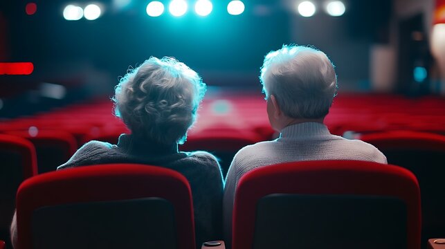 Mature sweethearts watching a play or musical at a local theater
