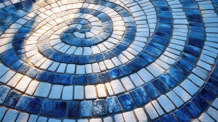 Naklejka premium Spiral Mosaic Pathway: A Serene Blue and White Stone Design