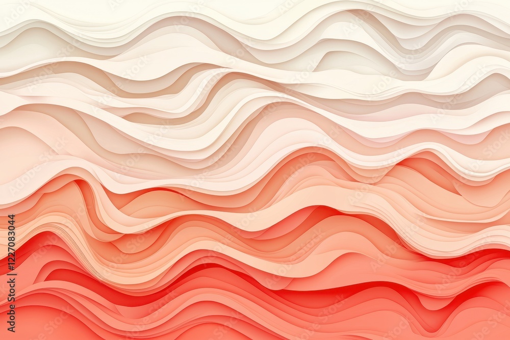 Poster abstract layered paper in soft red and white tones creating a wavy design.