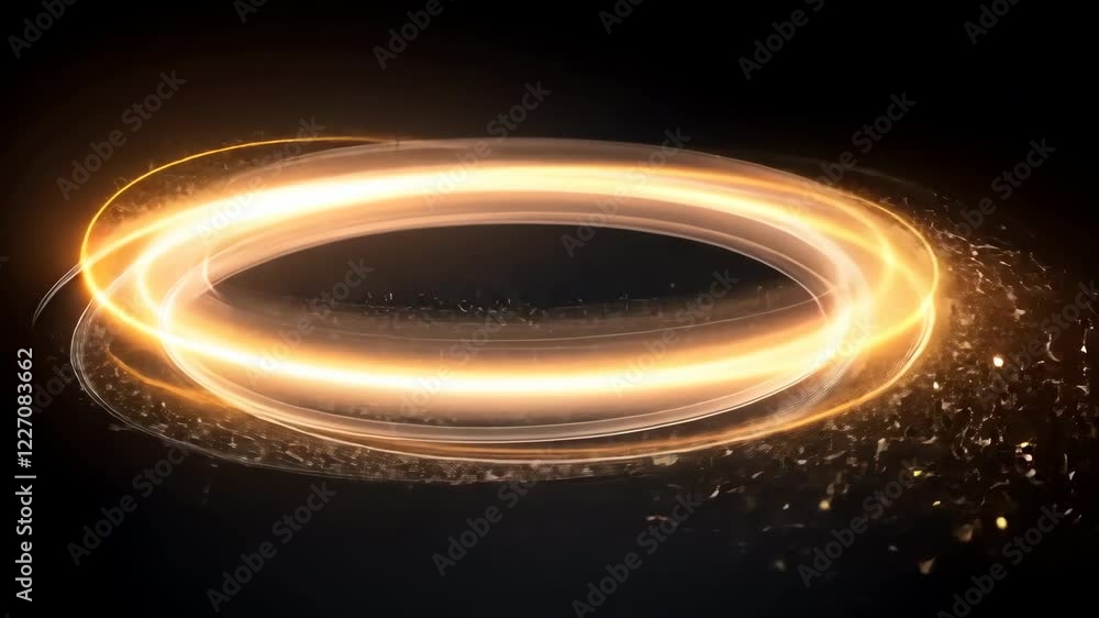 Poster a glowing circle of light with a dark background. the circle is surrounded by a lot of sparkles