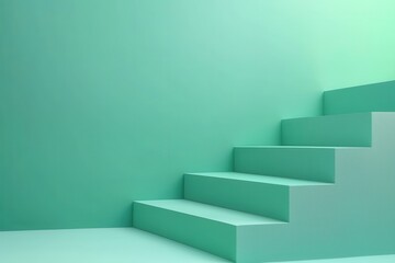 Minimalist green staircase in a well-lit environment.