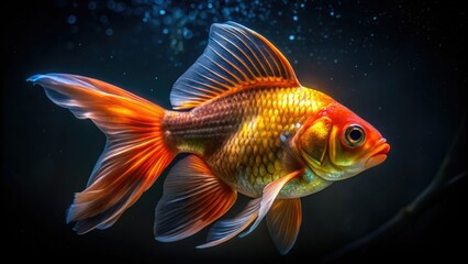 Capture the ethereal beauty of goldfish in low light, revealing vibrant hues and graceful movement.