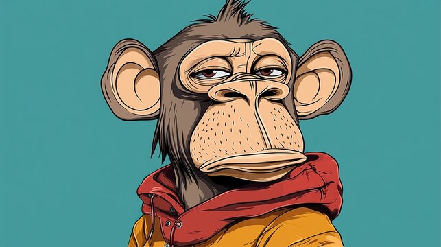 A 2D cartoon-style anthropomorphic ape with a distinctive elongated oval-shaped head and exaggerated jawline, perfectly matching the clean and iconic style of Bored Ape Yacht Club.