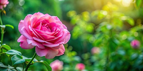 Close-up of a romantic pink rose in full bloom, a springtime garden floral masterpiece.