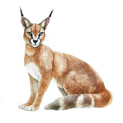 Fototapeta premium Caracal_sitting,_watercolor_painting,__wild_cat_portrait.
