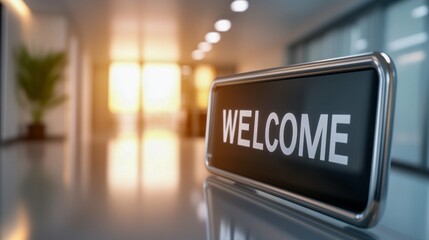 Welcome Sign in a Bright Office Environment