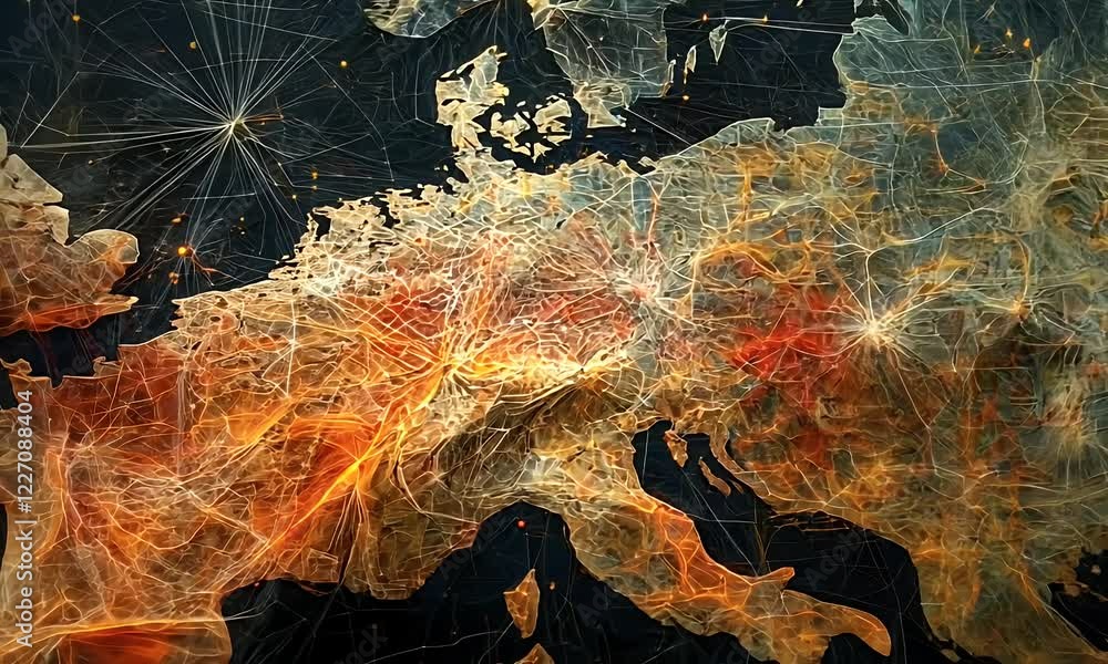 Poster Europe Network Map Connections & Data Flow