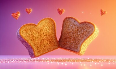 Heart-Shaped Toast with Sprinkles and Romantic Background