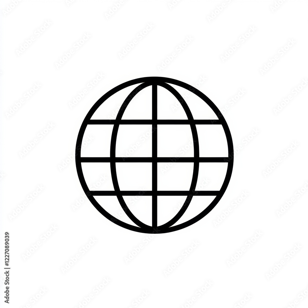 Poster outline of a globe with latitude and longitude lines displayed on a plain background. generative ai