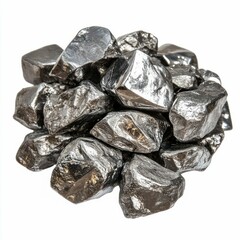Pile of Shiny Metallic Rocks Isolated on White
