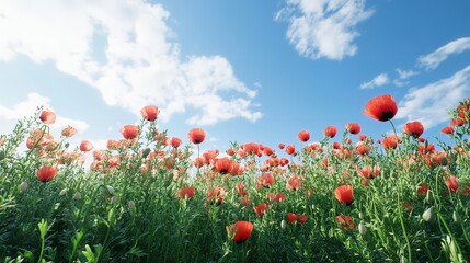 Corn Poppy (Papaver rhoeas) with a Vibrant Red Flower