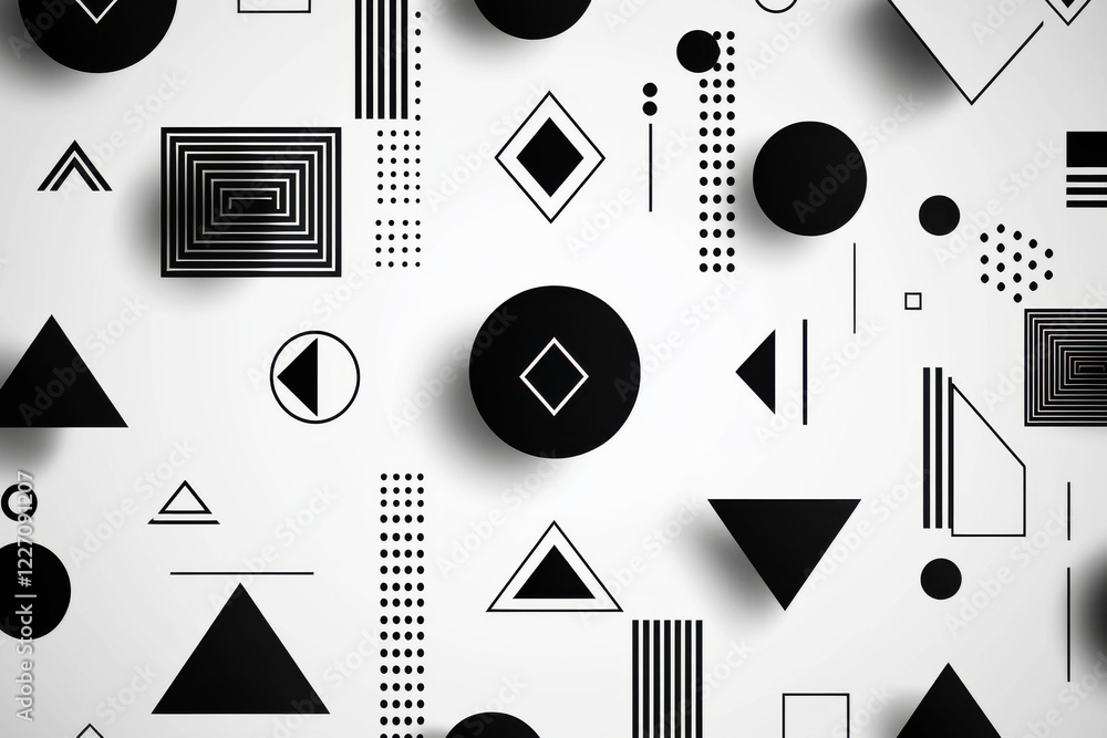 Aufkleber minimalist abstract pattern showcasing geometric shapes in monochrome on a white background with a m