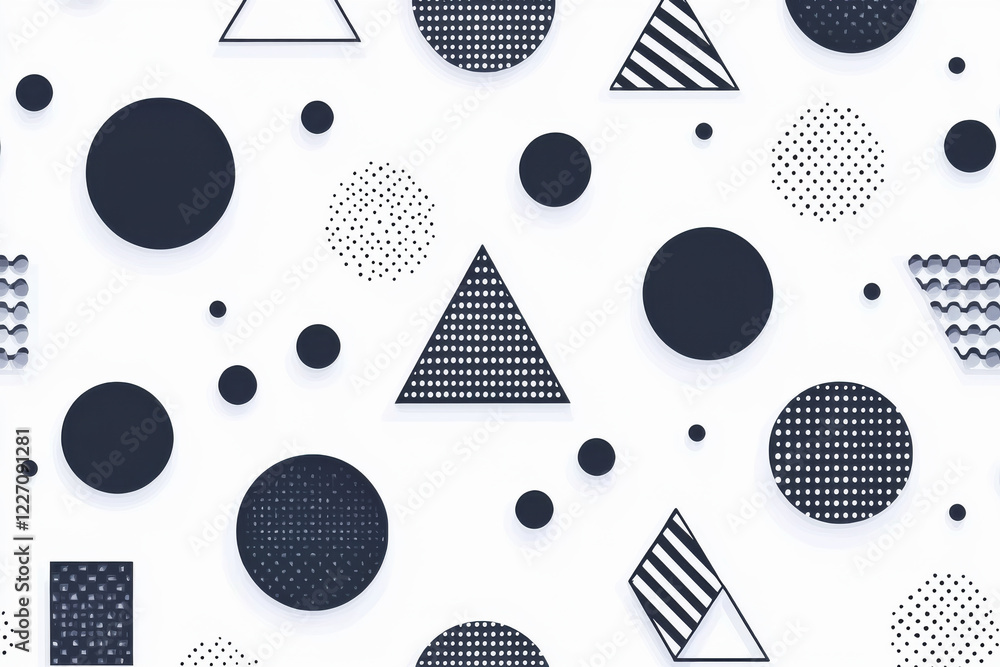 Aufkleber minimalist abstract pattern featuring monochrome geometric shapes on a crisp white background in hig